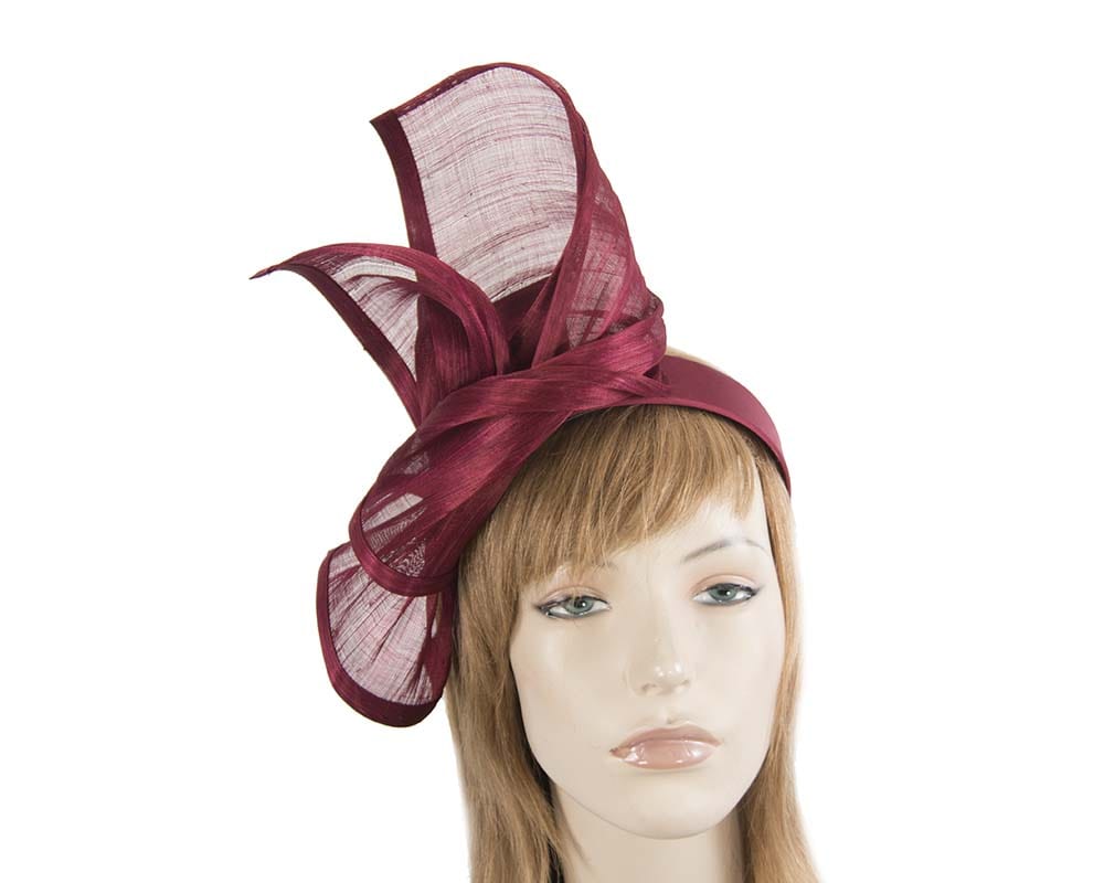 Cupids Millinery Women's Hat Burgundy Bespoke wine silk abaca racing fascinator by Fillies Collection