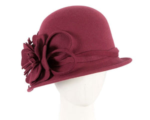 Cupids Millinery Women's Hat Burgundy Burgundy felt winter hat with flower by Max Alexander