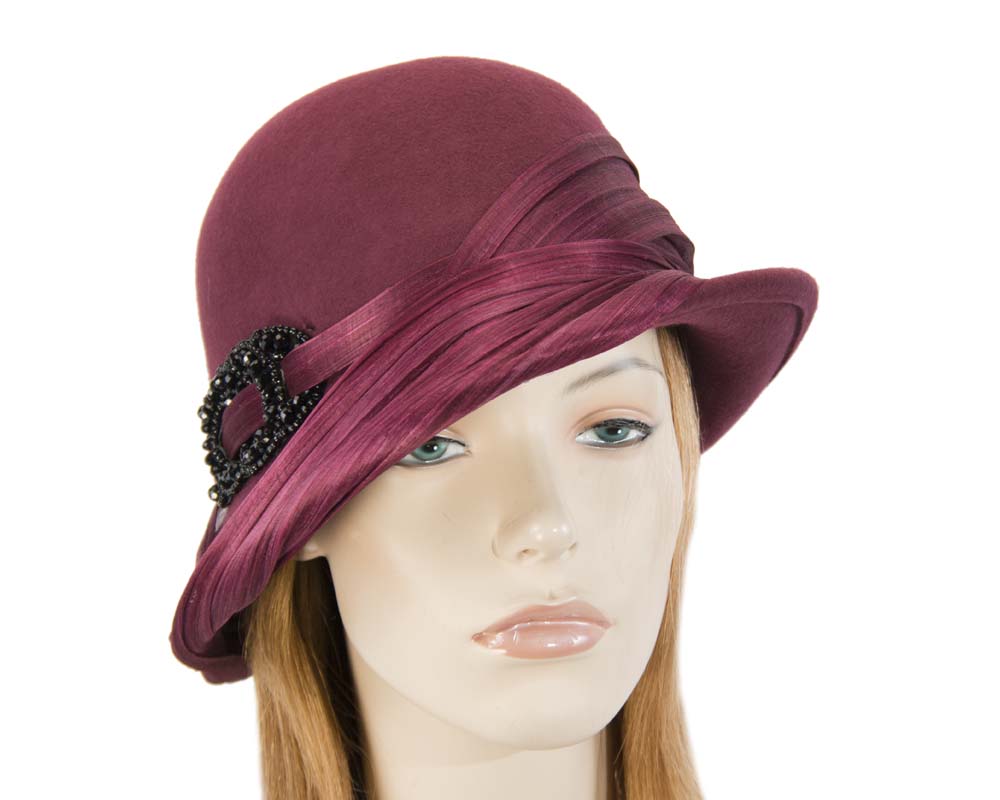 Cupids Millinery Women's Hat Burgundy Burgundy wine felt draped cloche hat