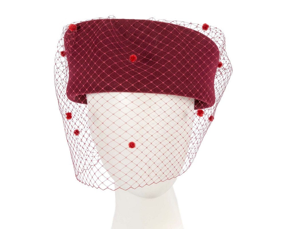 Cupids Millinery Women's Hat Burgundy Large burgundy beret hat with face veil by Fillies Collection