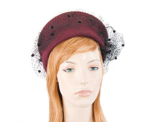 Cupids Millinery Women's Hat Burgundy Large wine & black felt beret hat