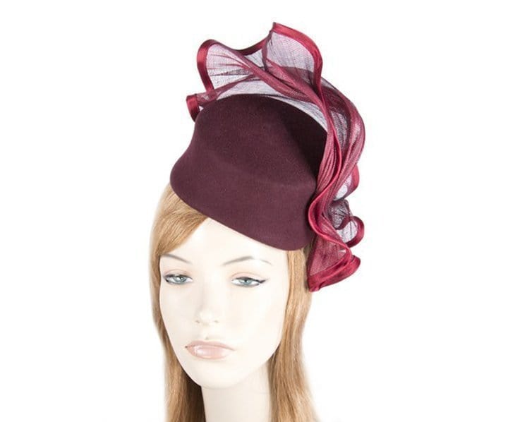 Cupids Millinery Women's Hat Burgundy Tall burgundy wine felt winter racing facinator