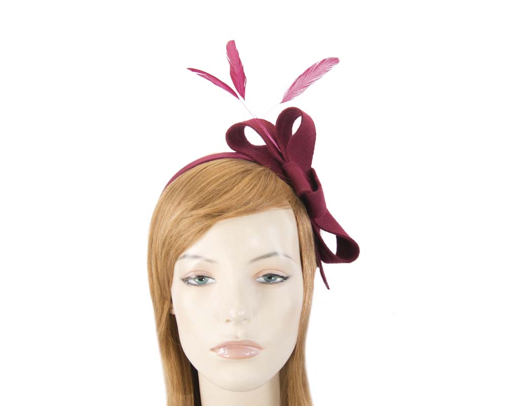 Cupids Millinery Women's Hat Burgundy Wine felt bow winter racing fascinator