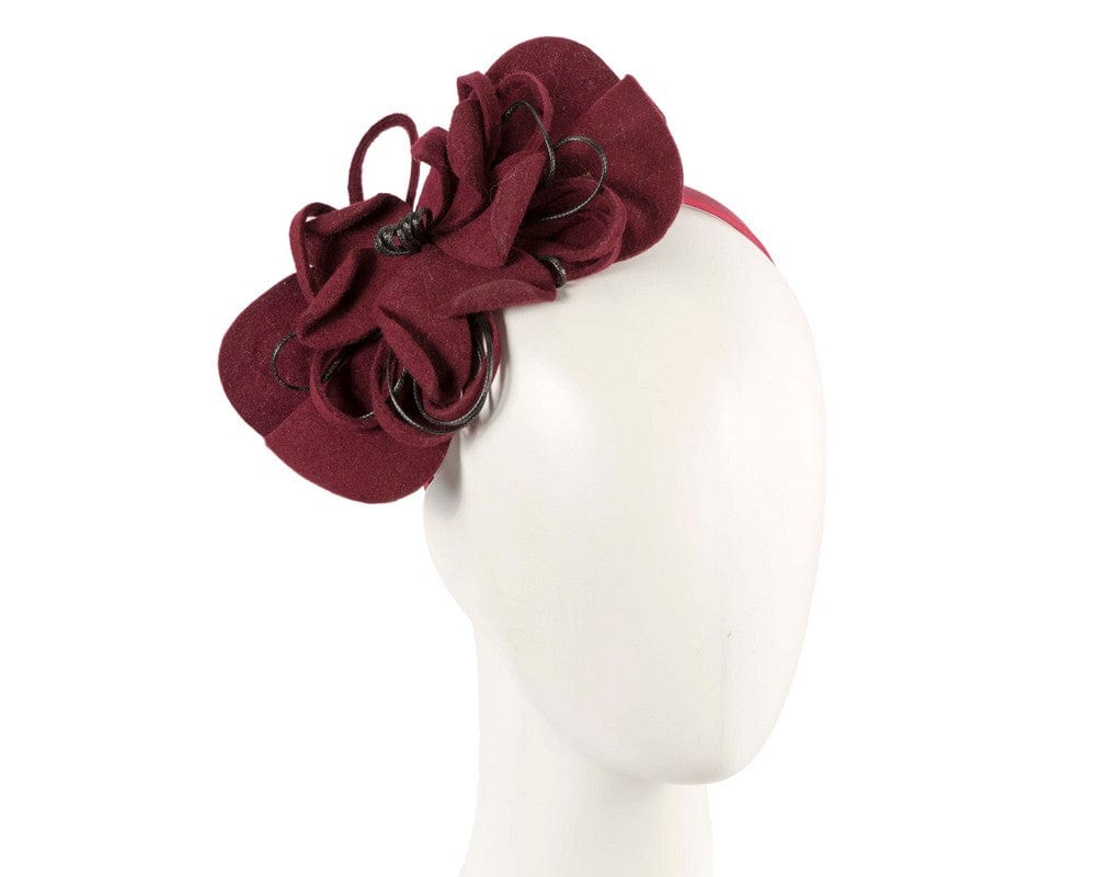 Cupids Millinery Women's Hat Burgundy Wine felt flower racing fascinator