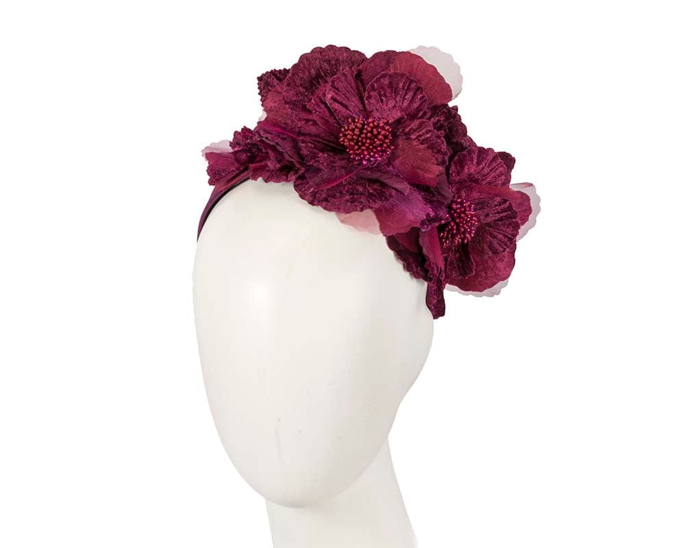 Cupids Millinery Women's Hat Burgundy Wine Flower Fascinator Headband