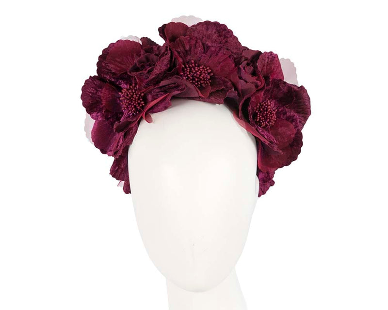 Cupids Millinery Women's Hat Burgundy Wine flower halo fascinator