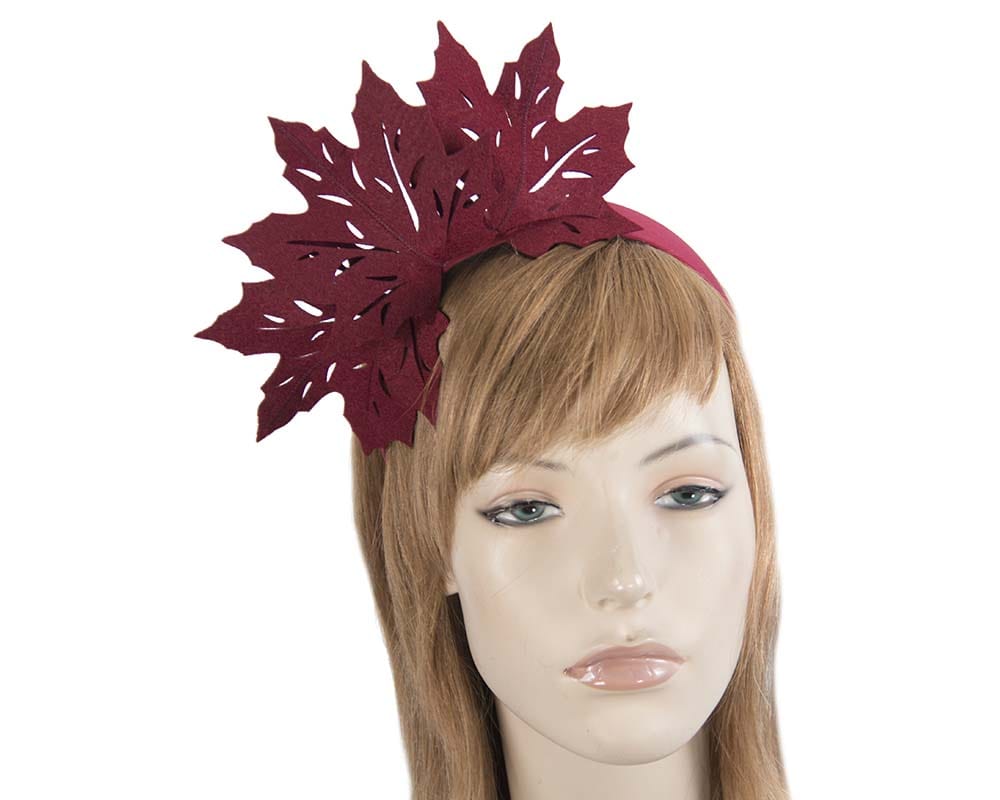 Cupids Millinery Women's Hat Burgundy Wine laser cut maple leafs on headband