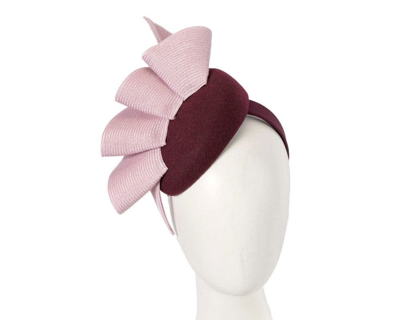 Cupids Millinery Women's Hat Burgundy Wine & pink pillbox fascinator by Fillies Collection