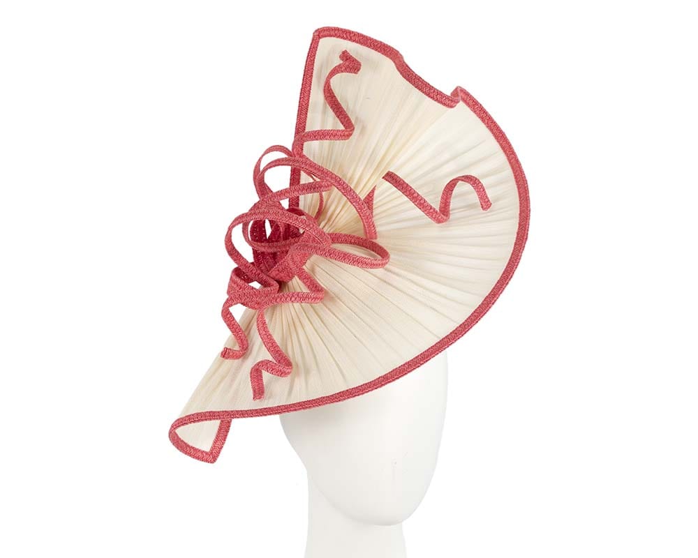 Cupids Millinery Women's Hat Coral/Cream Large cream and coral jinsin racing fascinator by Fillies Collection