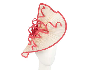 Cupids Millinery Women's Hat Coral/Cream Large cream and coral jinsin racing fascinator by Fillies Collection