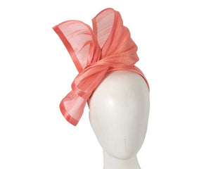Cupids Millinery Women's Hat Coral/Pink Bespoke coral silk abaca racing fascinator by Fillies Collection