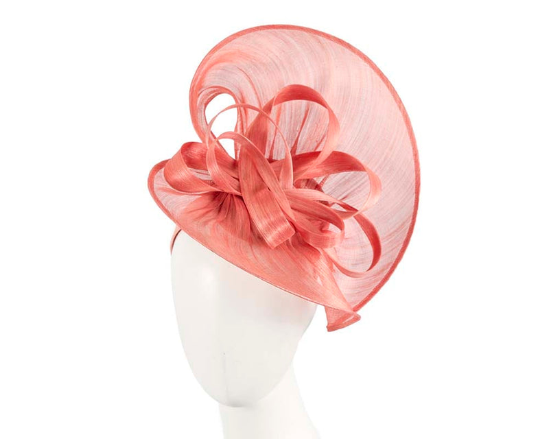 Cupids Millinery Women's Hat Coral/Pink Large coral silk abaca heart fascinator