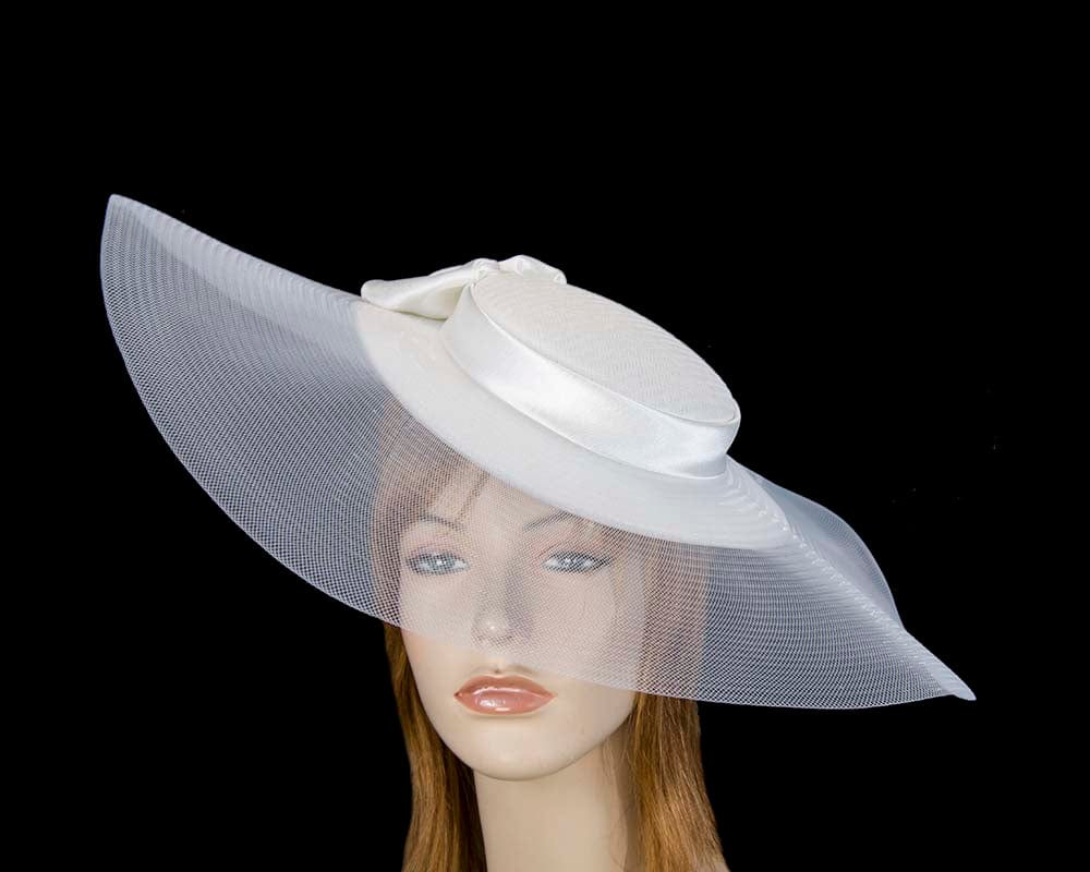 Cupids Millinery Women's Hat Cream Bespoke white wide brim boater hat