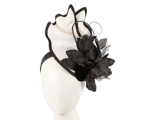 Cupids Millinery Women's Hat Cream/Black Bespoke white & black fascinator with flower