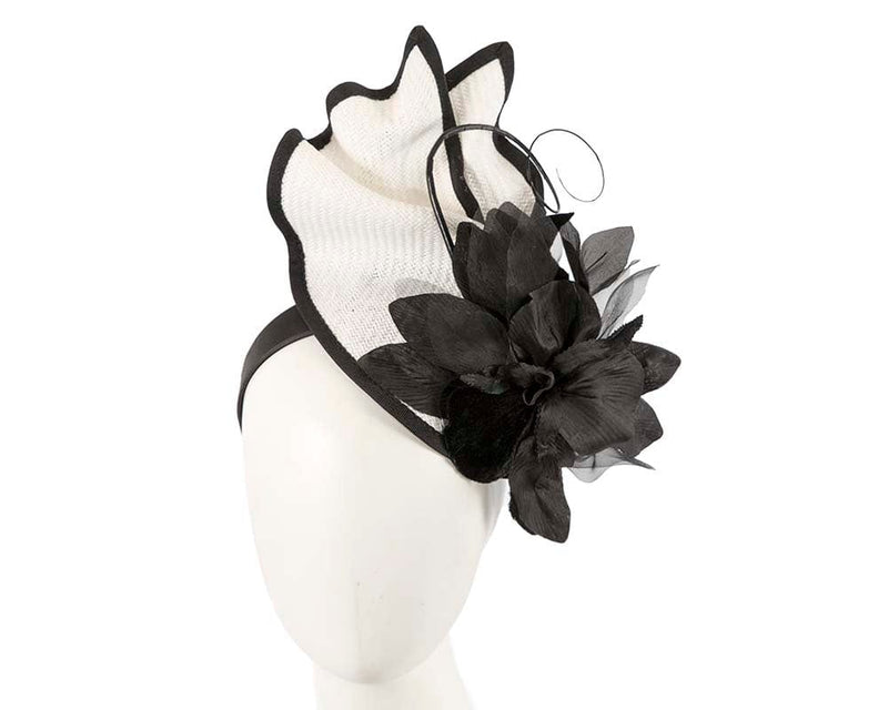 Cupids Millinery Women's Hat Cream/Black Bespoke white & black fascinator with flower