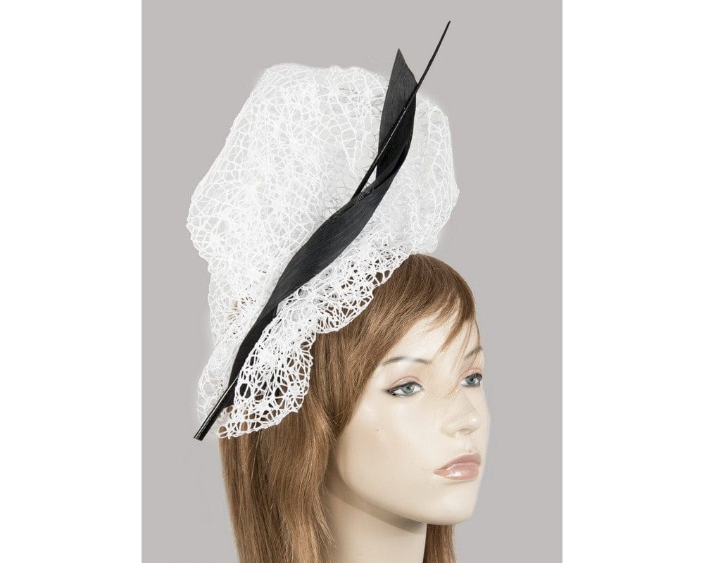 Cupids Millinery Women's Hat Cream/Black Bespoke white & black lace fascinator