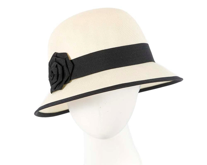 Cupids Millinery Women's Hat Cream/Black Cream & black cloche hat