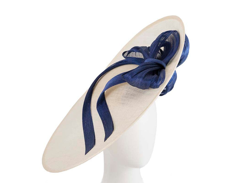 Cupids Millinery Women's Hat Cream/Black Large cream and blue fascinator hat for Melbourne Cup Ascot races buy online in Aus