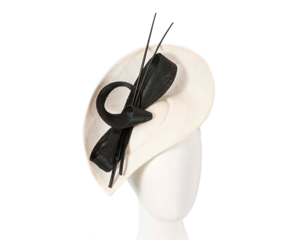 Cupids Millinery Women's Hat Cream/Black Large cream & black sinamay fascinator by Max Alexander