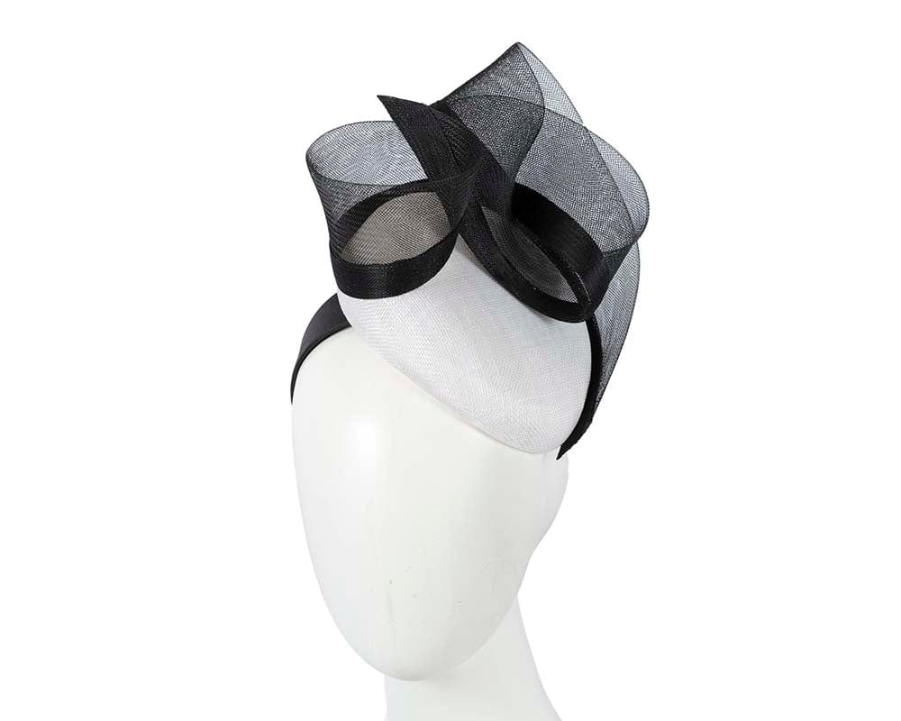 Cupids Millinery Women's Hat Cream/Black Tall white & black pillbox fascinator