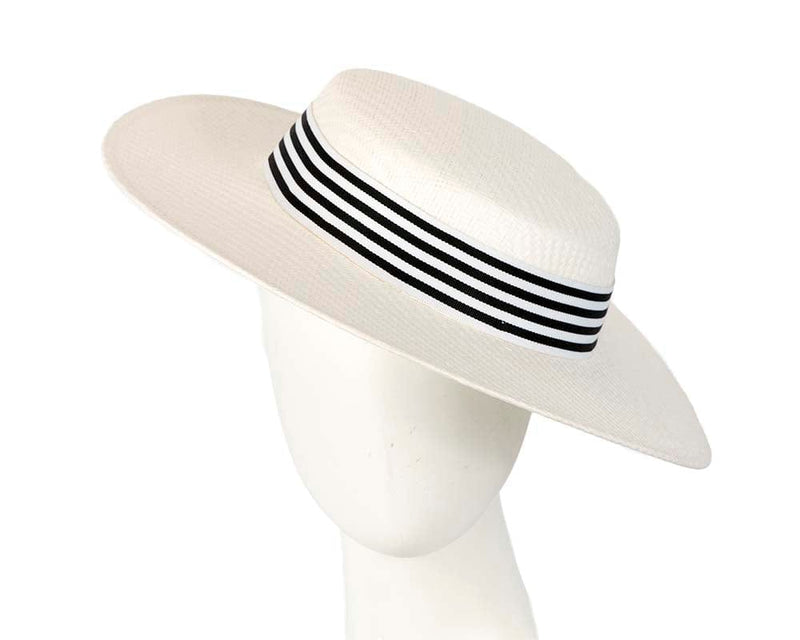 Cupids Millinery Women's Hat Cream/Black White and Black boater hat by Max Alexander