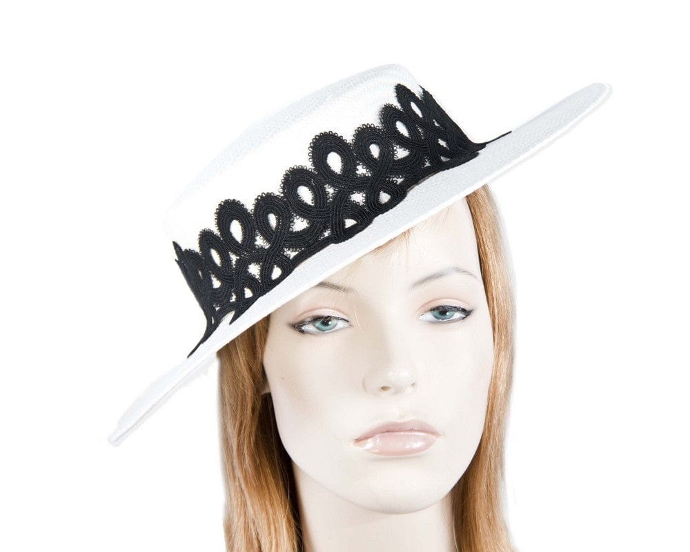 Cupids Millinery Women's Hat Cream/Black White & Black boater hat with lace