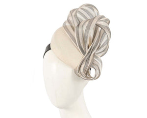 Cupids Millinery Women's Hat Cream Cream pillbox fascinator with stripy silk abaca bow by Fillies Collection