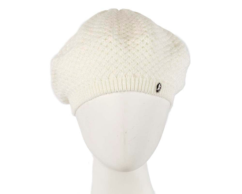 Cupids Millinery Women's Hat Cream Crocheted wool pearl beret by Max Alexander