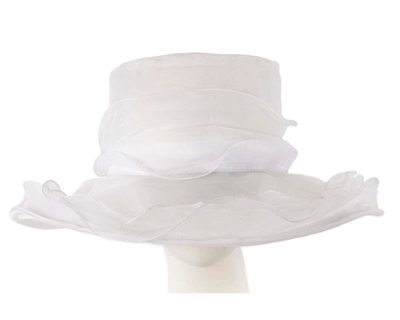 Cupids Millinery Women's Hat Cream Large White Organza Racing Hat with flower