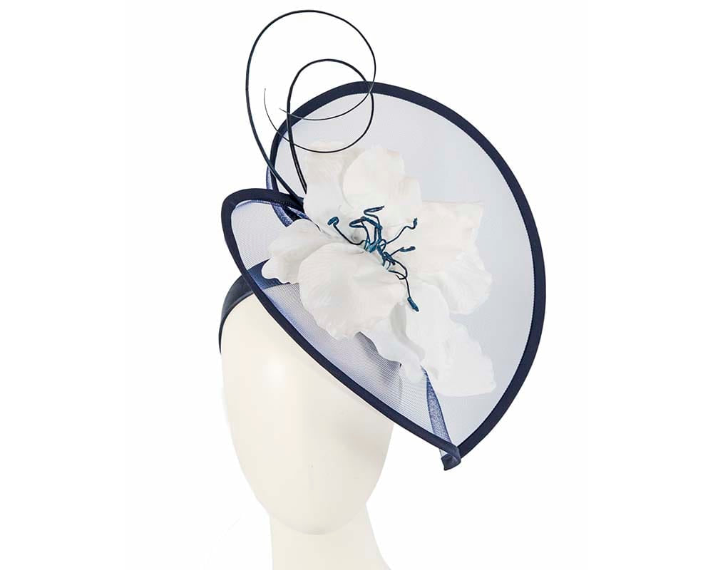 Cupids Millinery Women's Hat Cream/Navy Large navy & white flower heart fascinator