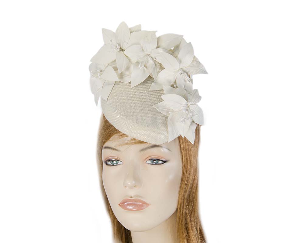 Cupids Millinery Women's Hat Cream pillbox with leather flowers by Fillies Collection