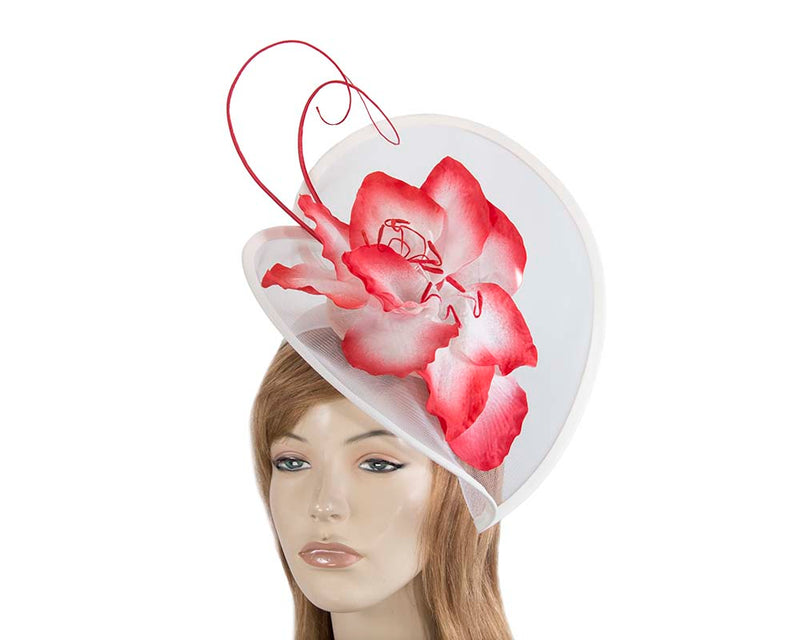 Cupids Millinery Women's Hat Cream/Red Large white & red flower heart fascinator