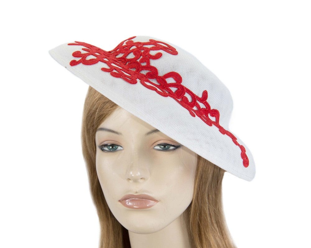 Cupids Millinery Women's Hat Cream/Red Unusual white & red boater hat by Max Alexander