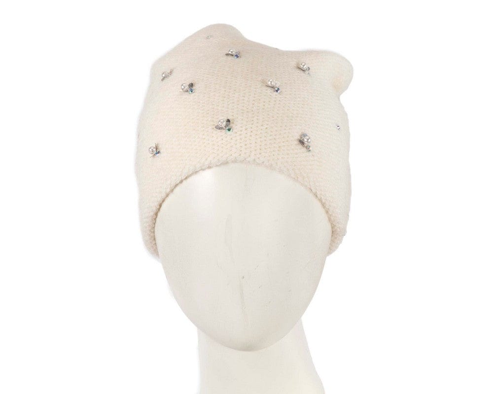 Cupids Millinery Women's Hat Cream Warm European made woven cream beanie