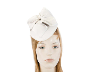 Cupids Millinery Women's Hat Cream White leather racing pillbox fascinator