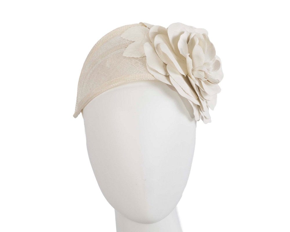Cupids Millinery Women's Hat Cream Wide cream leather rose headband fascinator by Max Alexander