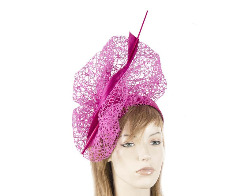 Cupids Millinery Women's Hat Fuchsia Bespoke fuchsia lace fascinator