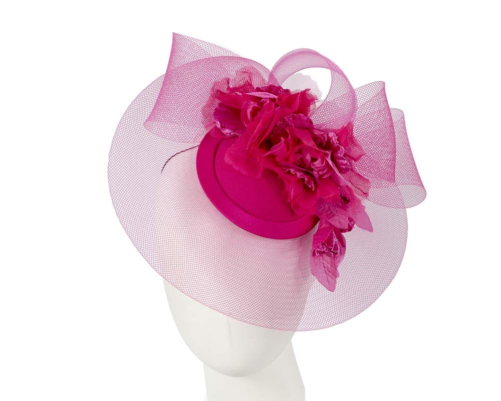 Cupids Millinery Women's Hat Fuchsia Custom made fuchsia cocktail hat with flowers