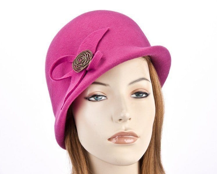 Cupids Millinery Women's Hat Fuchsia Fuchsia felt bucket hat with brass buckle J302F