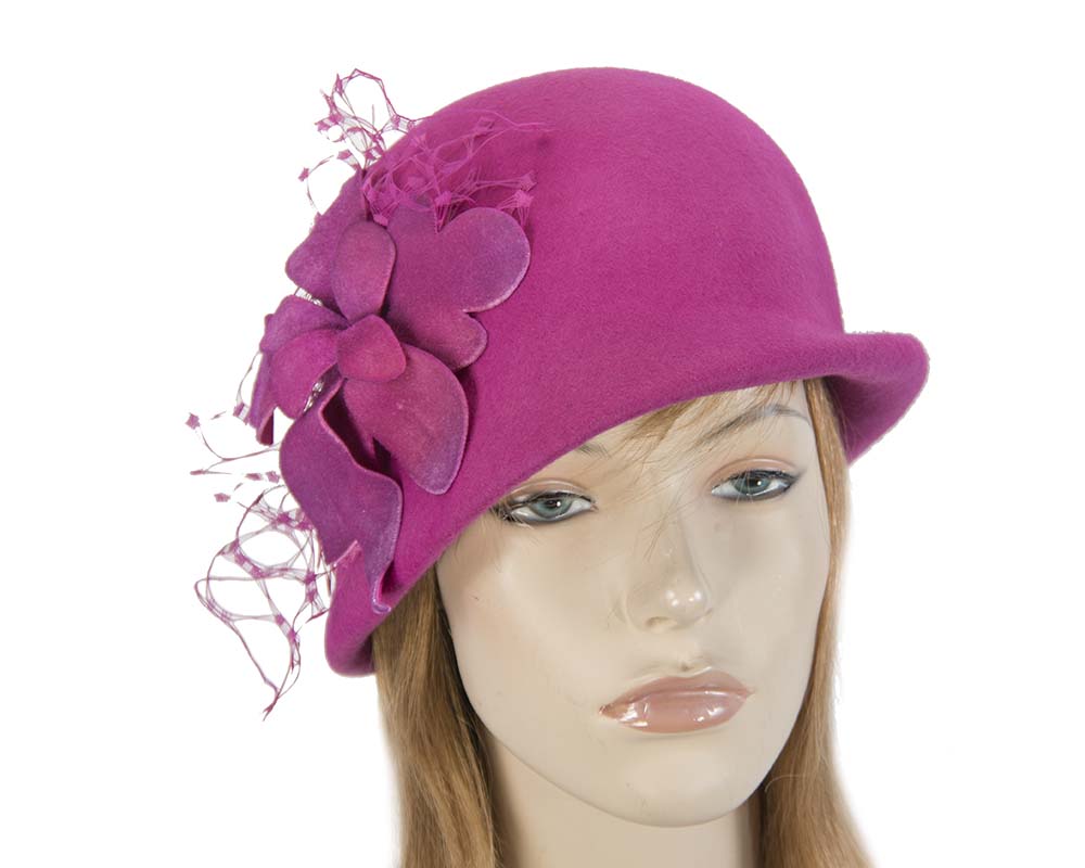 Cupids Millinery Women's Hat Fuchsia Fuchsia felt bucket hat with flower by Fillies Collection