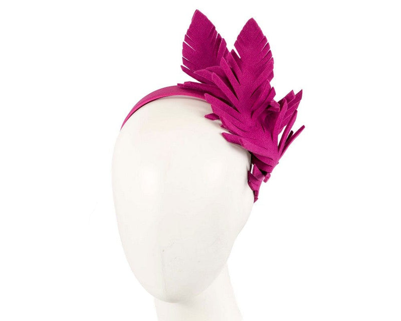 Cupids Millinery Women's Hat Fuchsia Fuchsia felt leafs winter racing fascinator by Max Alexander