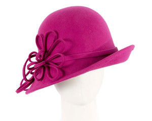 Cupids Millinery Women's Hat Fuchsia Fuchsia felt winter hat with flower by Max Alexander