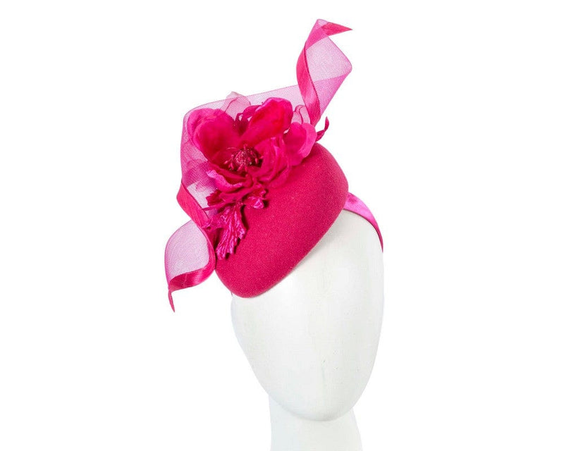 Cupids Millinery Women's Hat Fuchsia Fuchsia winter pillbox fascinator with flower