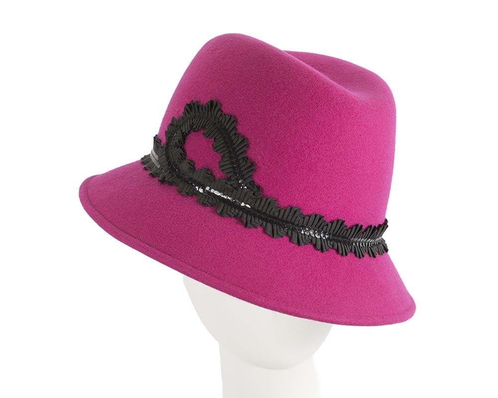 Cupids Millinery Women's Hat Fuchsia Hot Pink ladies winter felt fedora hat by Cupids Millinery