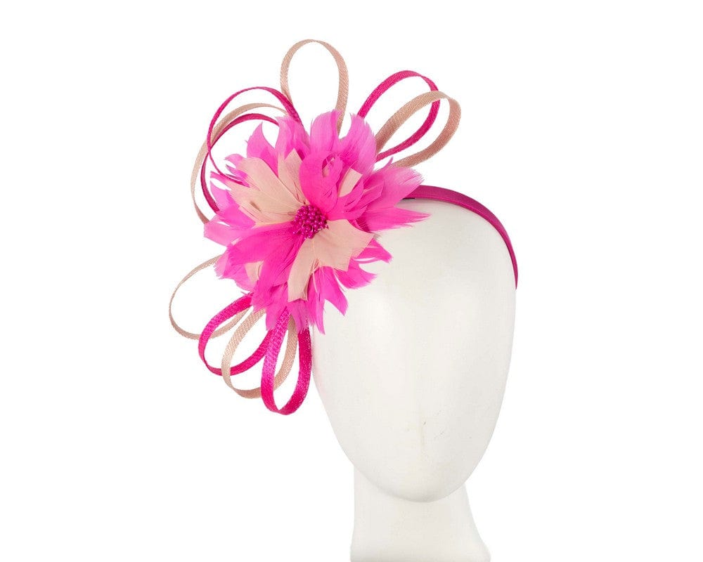 Cupids Millinery Women's Hat Fuchsia/Pink Large fuchsia & blush feather flower fascinator by Max Alexander