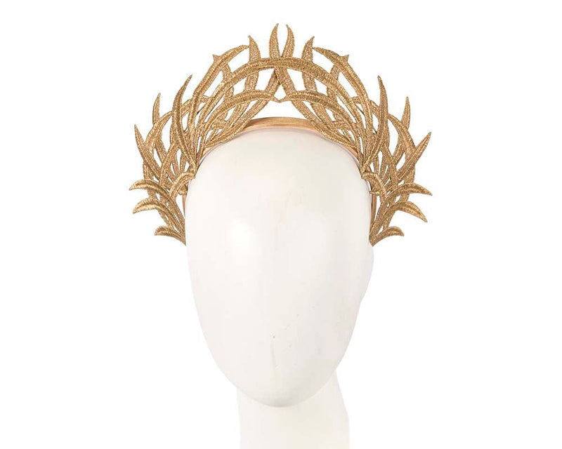 Cupids Millinery Women's Hat Gold Gold  lace crown fascinator by Max Alexander