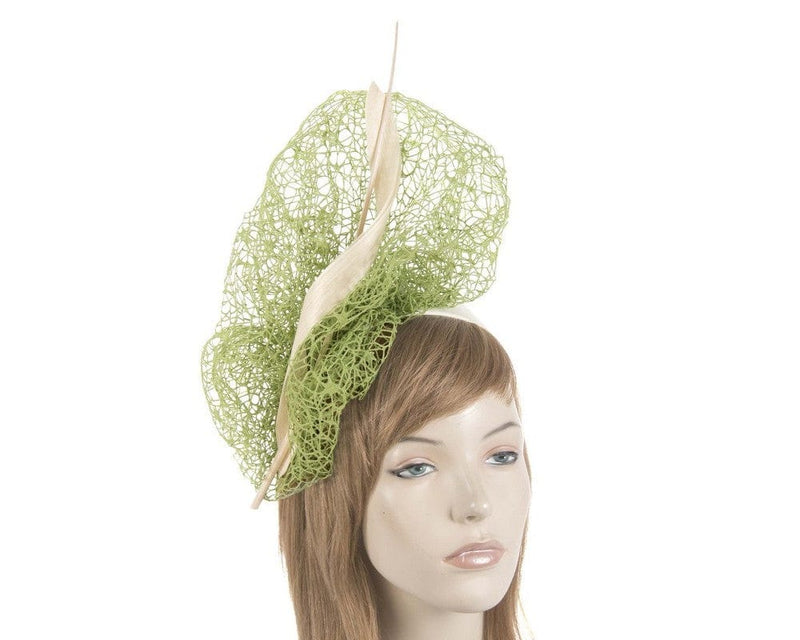 Cupids Millinery Women's Hat Green Bespoke green & cream lace fascinator