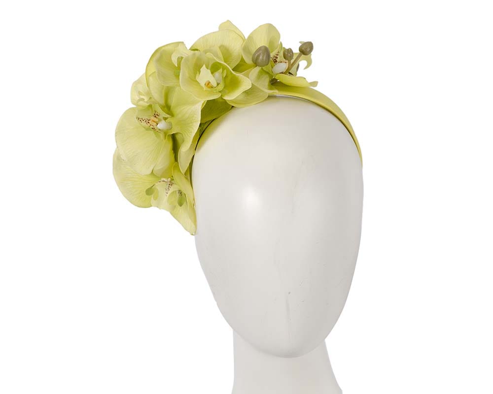 Cupids Millinery Women's Hat Green Bespoke lime orchid flower headband by Fillies Collection