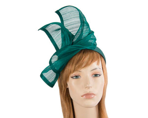 Cupids Millinery Women's Hat Green Bespoke teal silk abaca racing fascinator by Fillies Collection