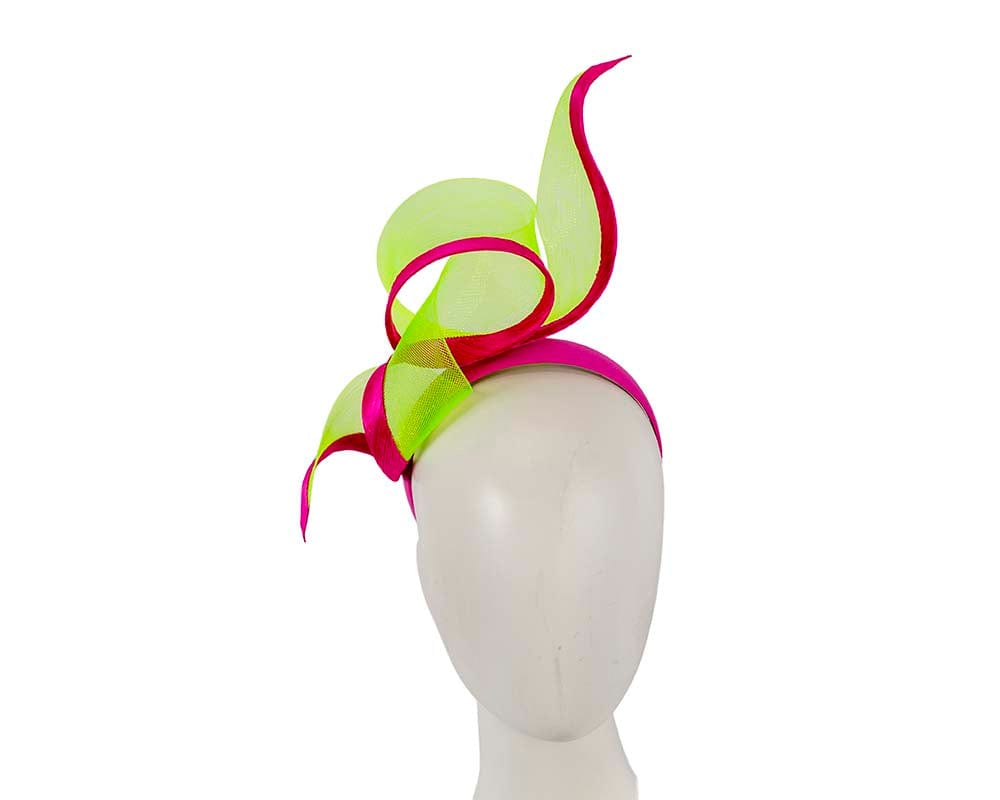 Cupids Millinery Women's Hat Green/Fuchsia Sculptured lime & fuchsia racing fascinator by Fillies Collection